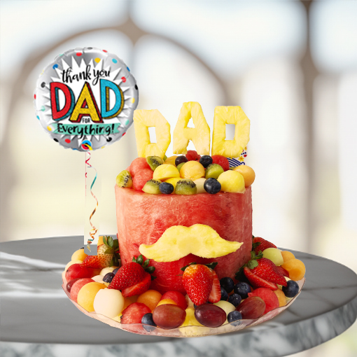 DAD Moustache Watermelon Cake with Balloon | Edible Arrangements®